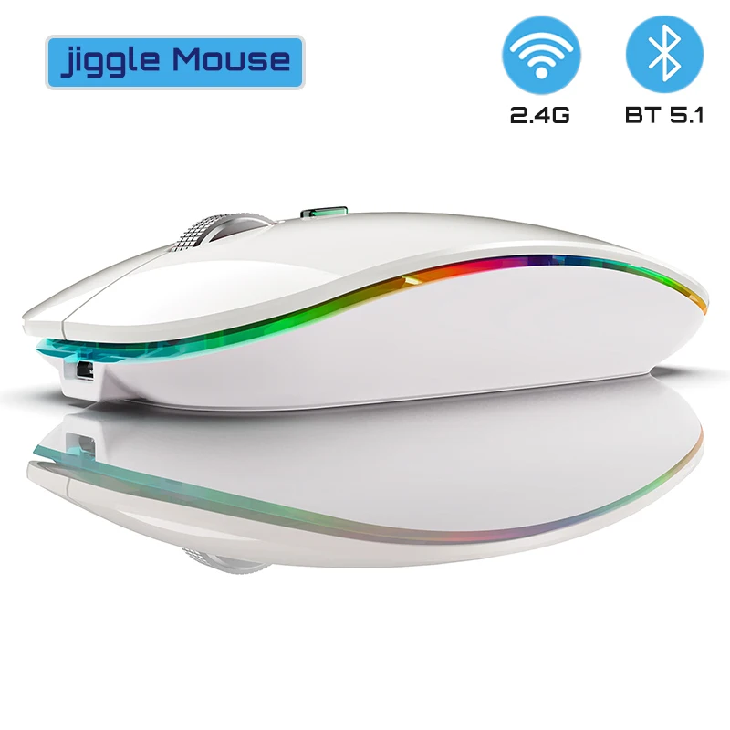 BOW RGB 2.4G+Bluetooth Wireless Mouse Backlight Jiggler Mouse Rechargeable Silent Ergonomic Mice for iPad Laptop Computer