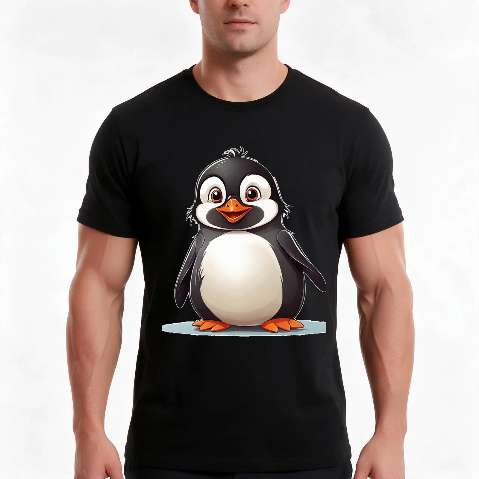 Cute little smiley pinguin T-Shirt, Summer Casual Cotton Tee, Oversized Streetwear Tops, Vintage Graphic Print, Unisex Men Women