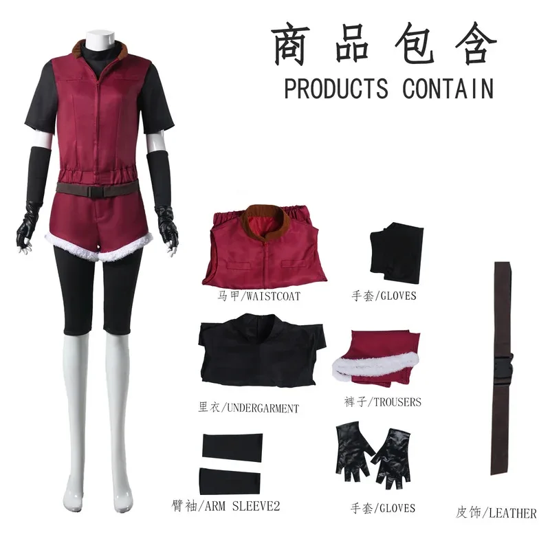 المقيم 2 Re2 1988 كلير تأثيري الشر ريدفيلد زي الزي الأحمر السراويل هالوين كرنفال ملابس الحفلات