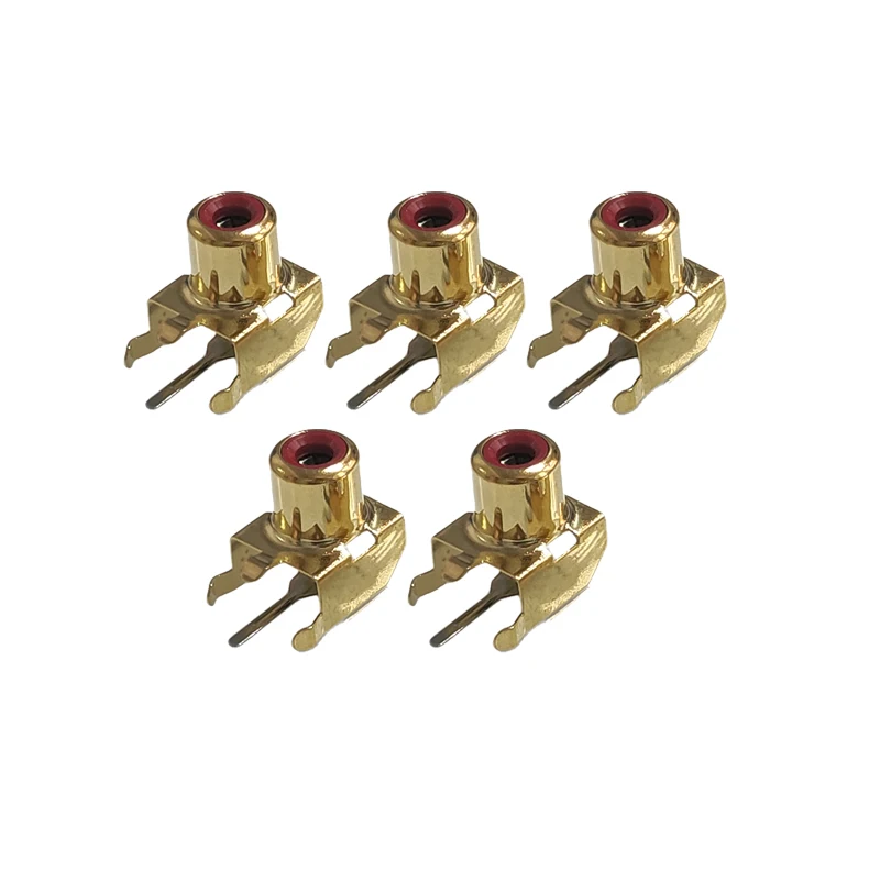 5PCS 90Degree Golden RCA Female Stereo Audio Jack AV Audio Input Socket Connector One Hole RCA-103