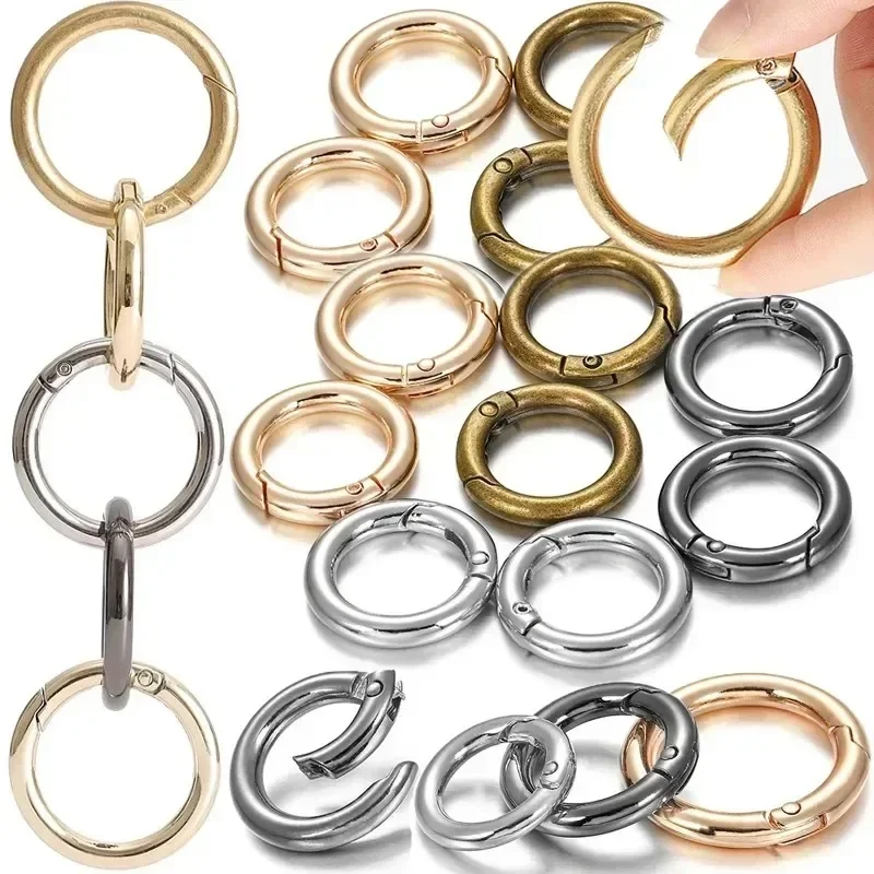 10 pz metallo O Ring chiusure a molla per gioielli fai da te apribile rotondo moschettone portachiavi clip borsa gancio cane catena fibbie connettore