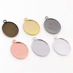 20pcs 13x18mm Inner Size 6 Colors Plated Brass Cameo Cabochon Base Setting Charms Tray Pendant necklace findings