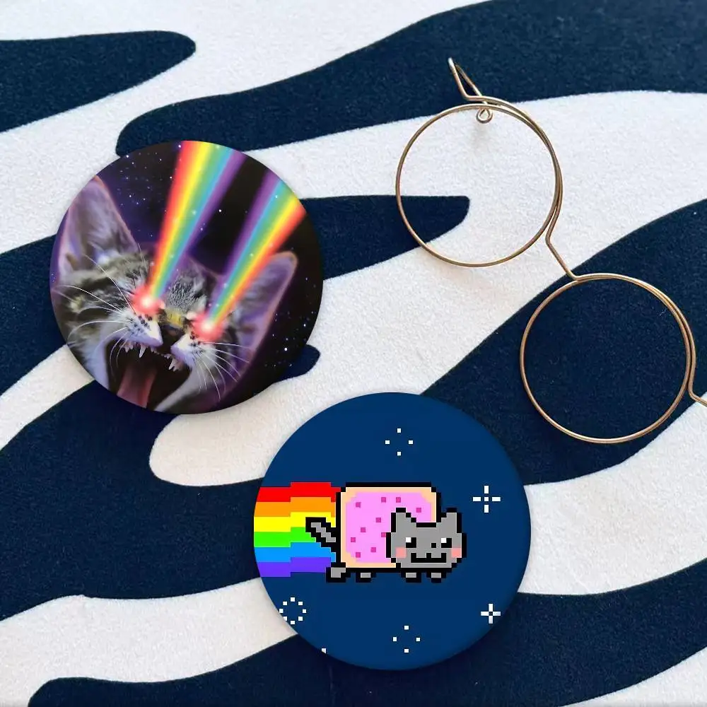 Cute Funny Rainbow Alien Cat Badge Peripheral Lapel Pins Tinplate Round Brooch For Shoulder Bag Accessories Souvenir Gifts