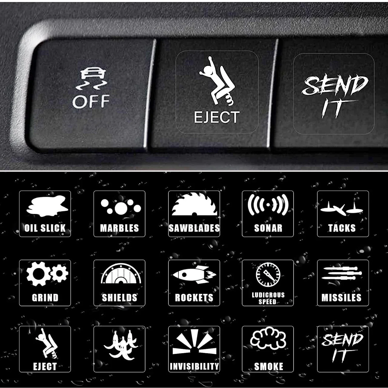 15pcs/Set Creative Car Switch Button Stickers Dashboard Console Label Decals Self-Adhesive Decorations for Car Truck