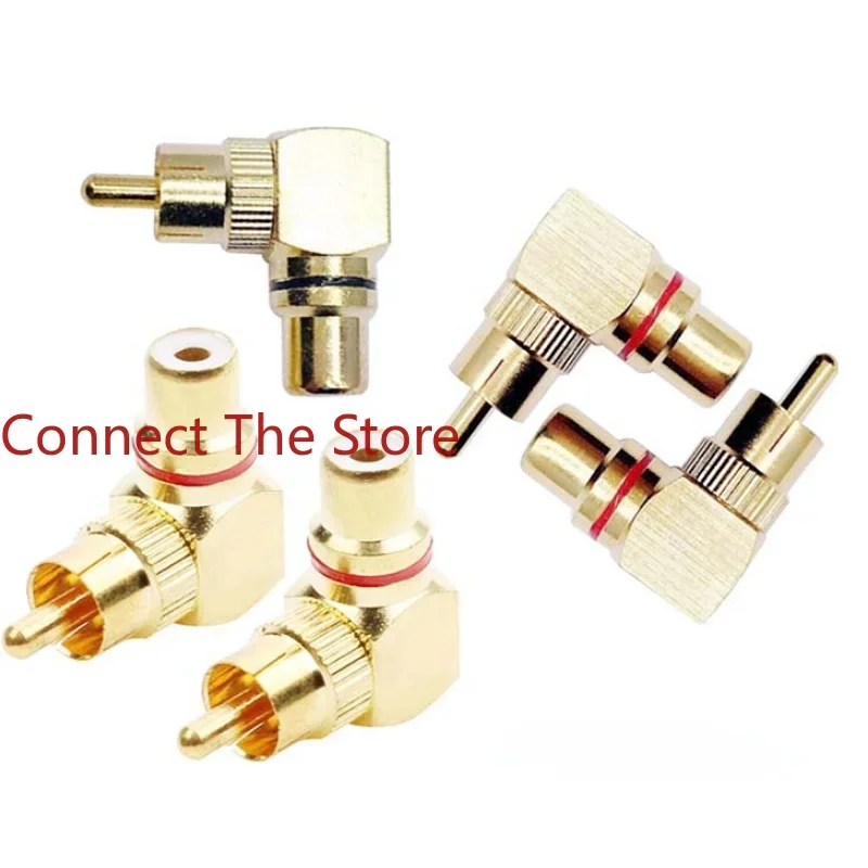 2PCS 90-degree Right-angle All-copper Gold-plated Lotus Elbow Audio And Video Adapter RCA Male To Female AV