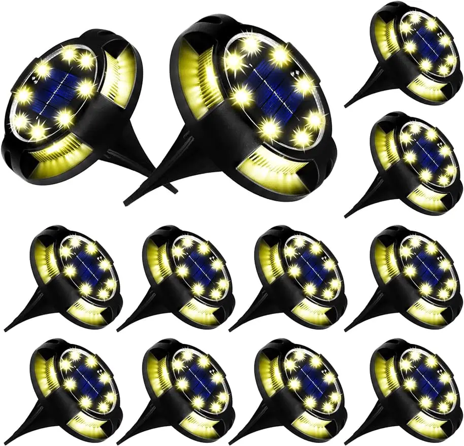 

Solar Ground Lights Outdoor 12 Packs 12 LED Disk Lights Solar Powered Waterproof New In-ground Lights For Garden Deck Stair Step