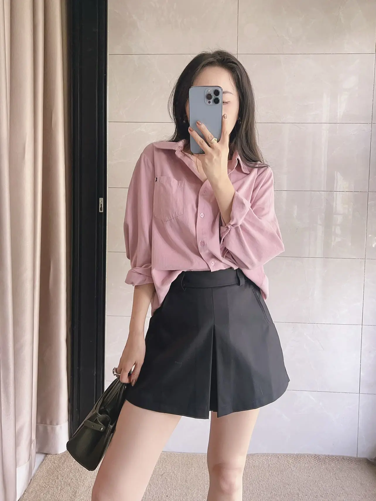

Romantic High Waist Elastic Waist Slimming Black Anti-Wrinkle Pant Skirt Shorts Versatile High Waist French Style Wide Leg Pants