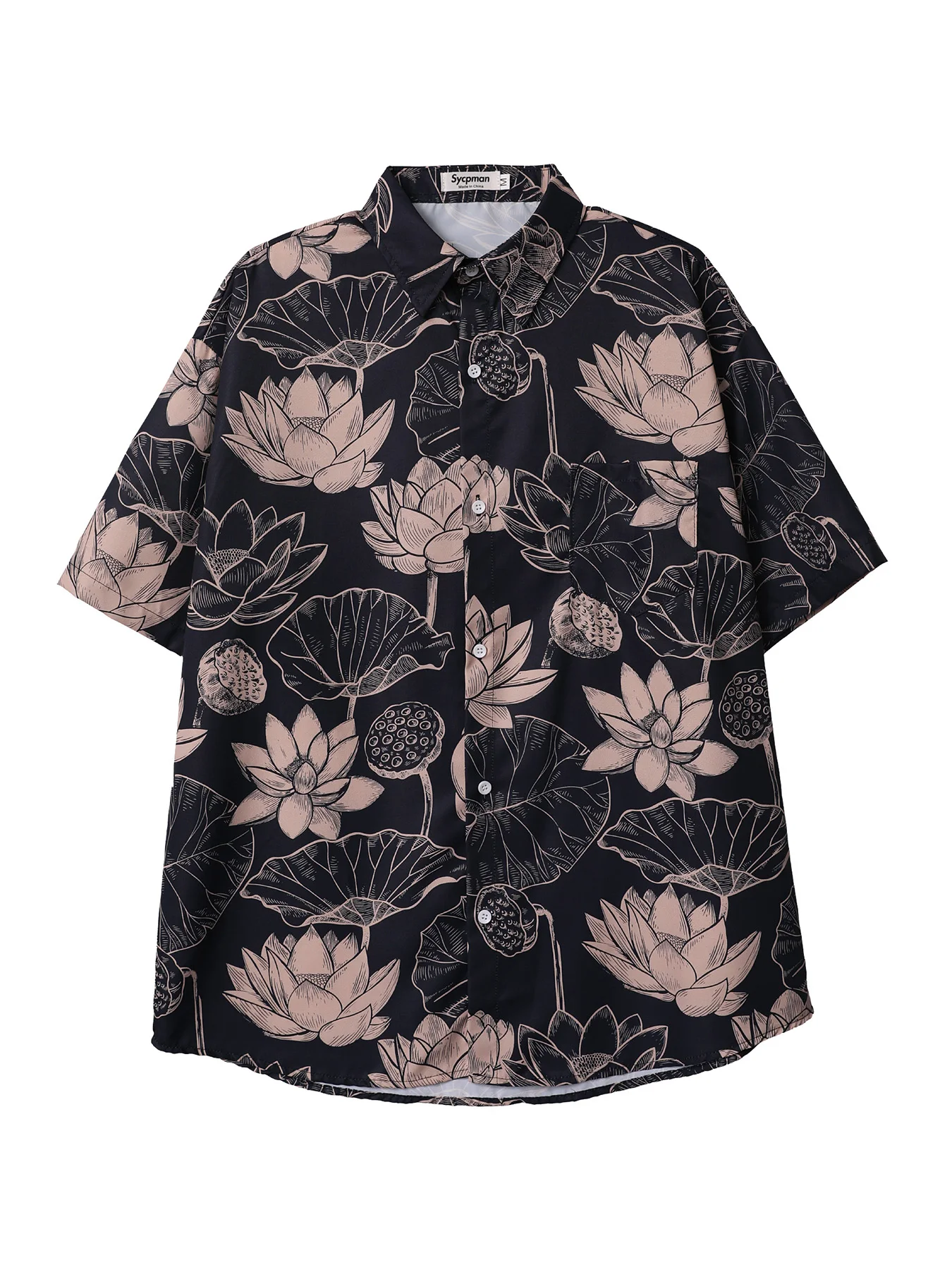 Sycpman Retro Hiphop Print Short Sleeve Shirt Men Loose Casual Shirts for Summer Hawaiian Clothing