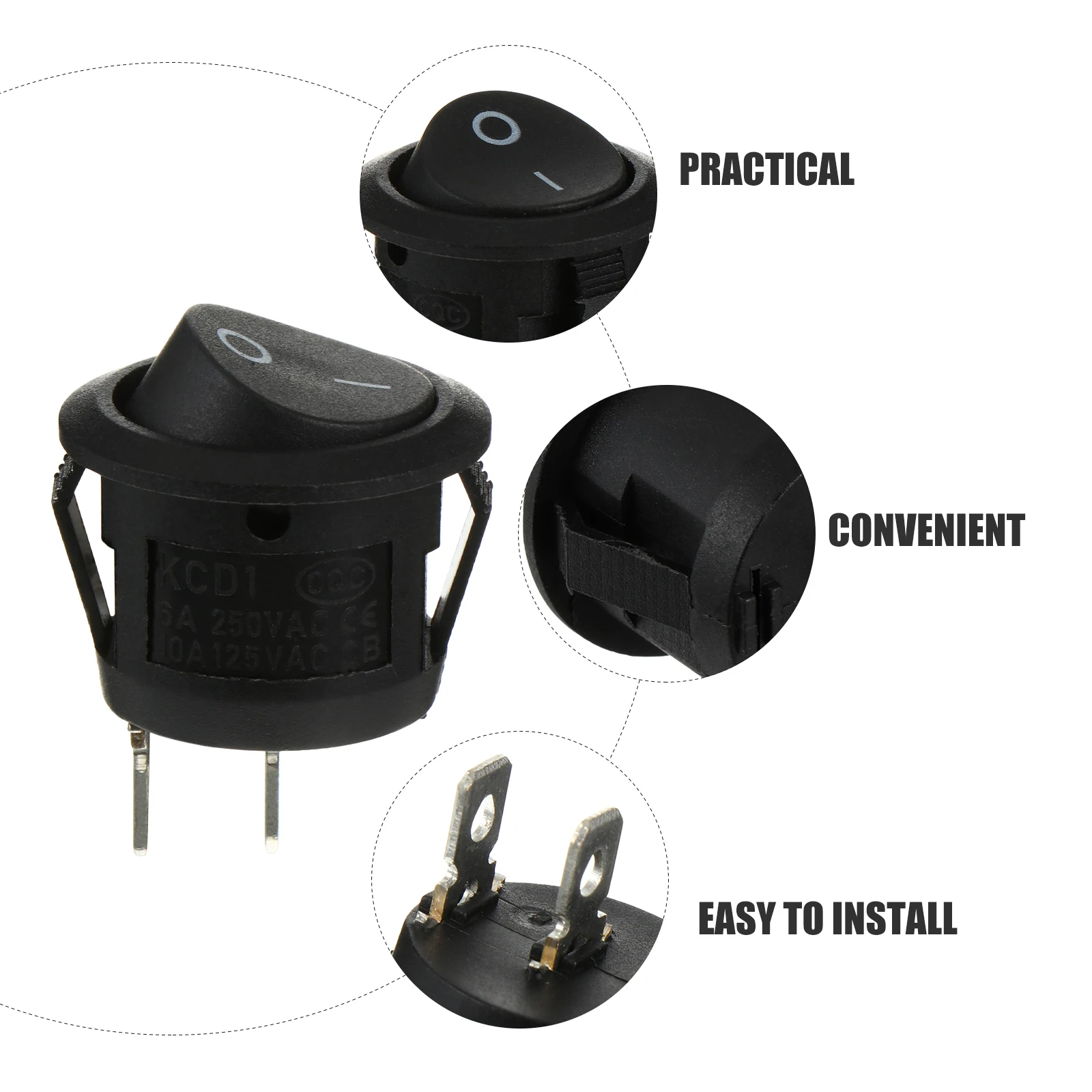 

24Pcs Rocker Switch Boat Toggle On Off Round Automotive Copper Durable Flame Resistant Easy Install Switch Relay