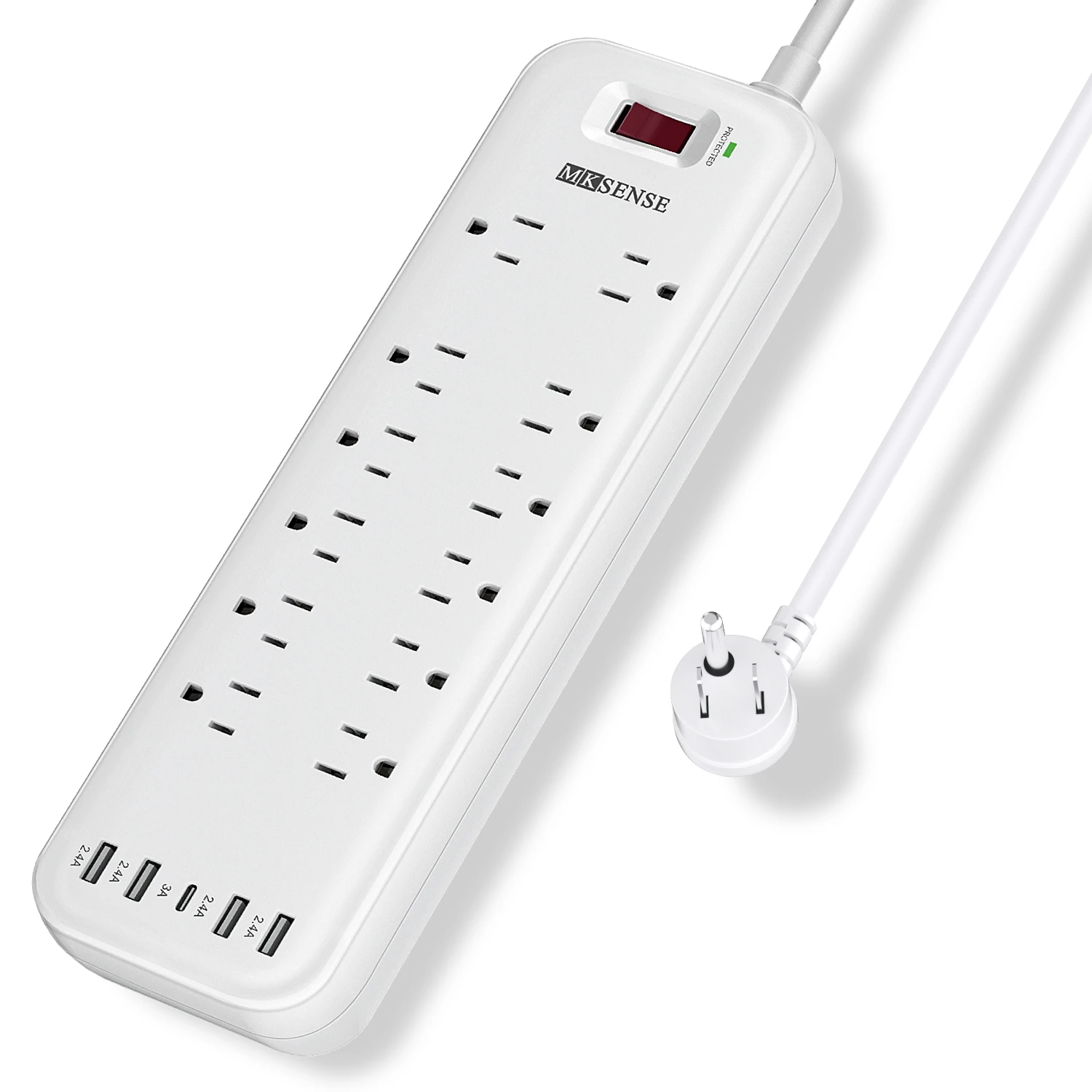 

US Power Plugs & Sockets With 12 Sockets & 4 USB 1 Type C Port 1.8m Extension Cord Multi-Power Board 1875W/15A Surge Protector