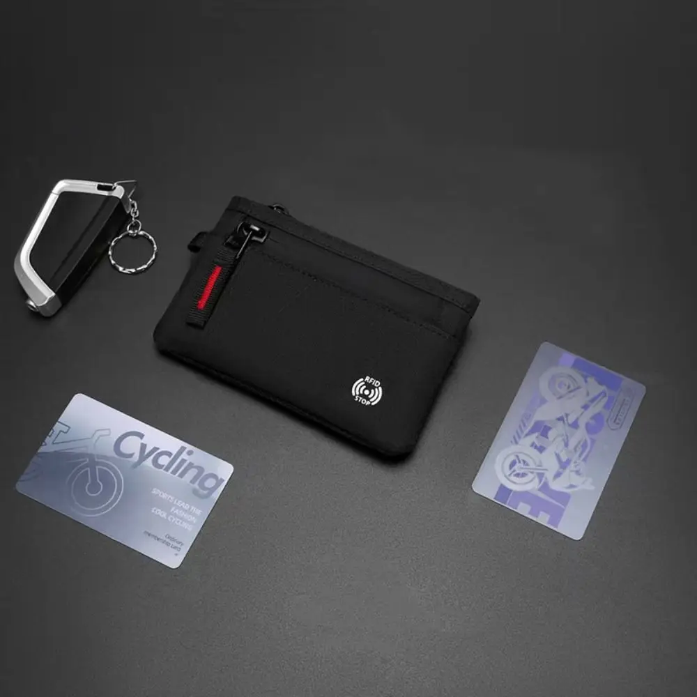 

Mesh Multifunction Men's Wallet Anti-Theft Zipper RFID Credit Card Holder Keychain Carabiner Nylon Coin Purse Travel Accessories