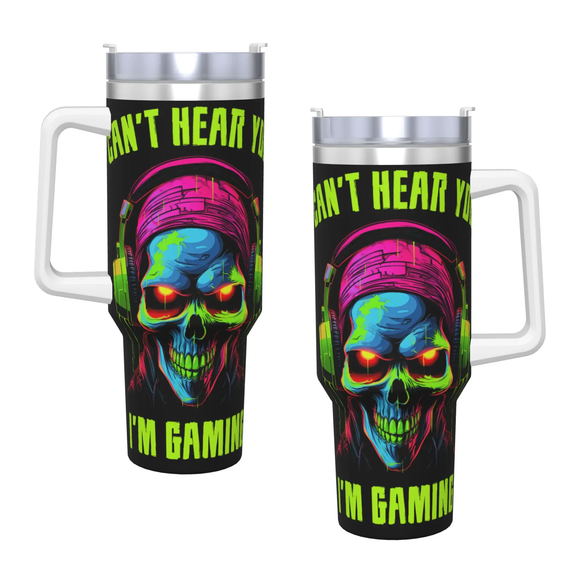 Stainless Steel Tumbler Gamer Video Gaming Funny Skull Car Mugs With Straws  Camping Water Bottle Large Capacity Thermal Mug