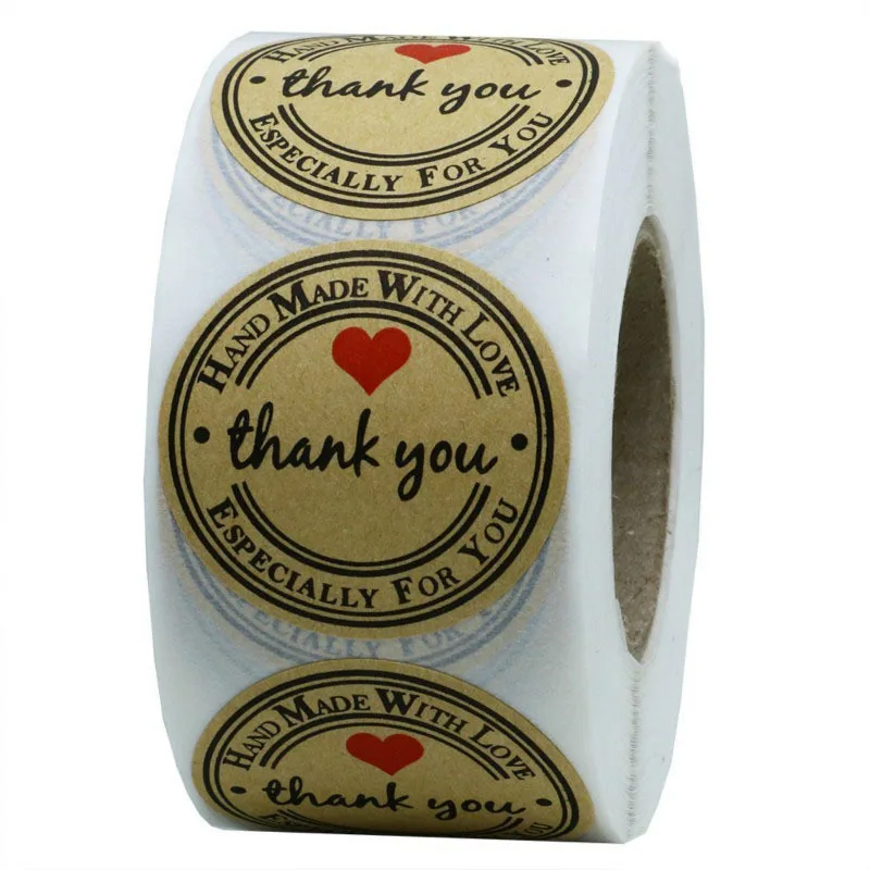 500pcs/roll Kraft paper, Thank You To Our Partner For The Heartfelt Handmade thank-you Label Business Bag Circular Shape