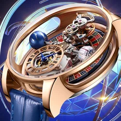 2023 PINDU Watch Men Golden Blue Jacob&Co Celestial Roulette Quartz Watches Man For Leather Business Men Watch Adjustable Time