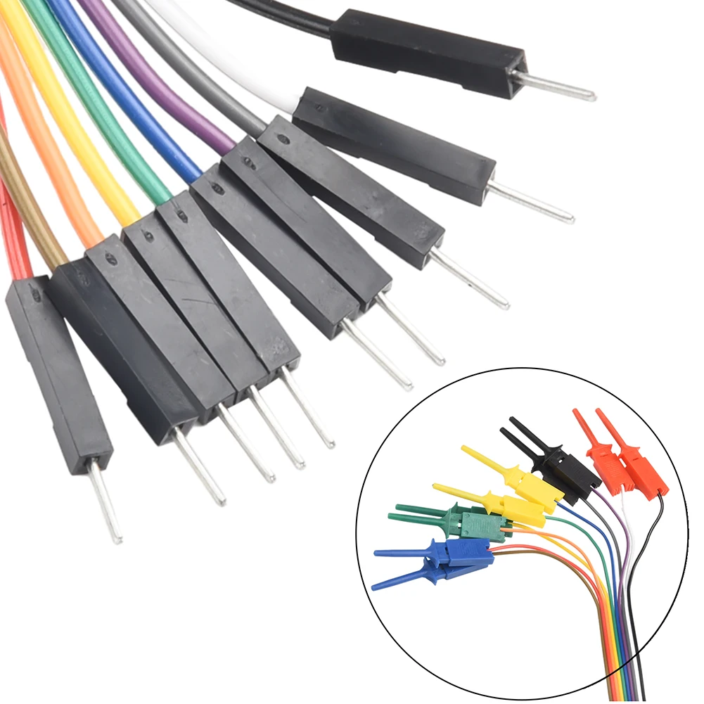 20cm Test Hook Clip Logic Analyzer Cable Gripper Probe-Jumper Wire Clamp Kit 10pin Hook Clamp Set For Chips Pins Connecting Test