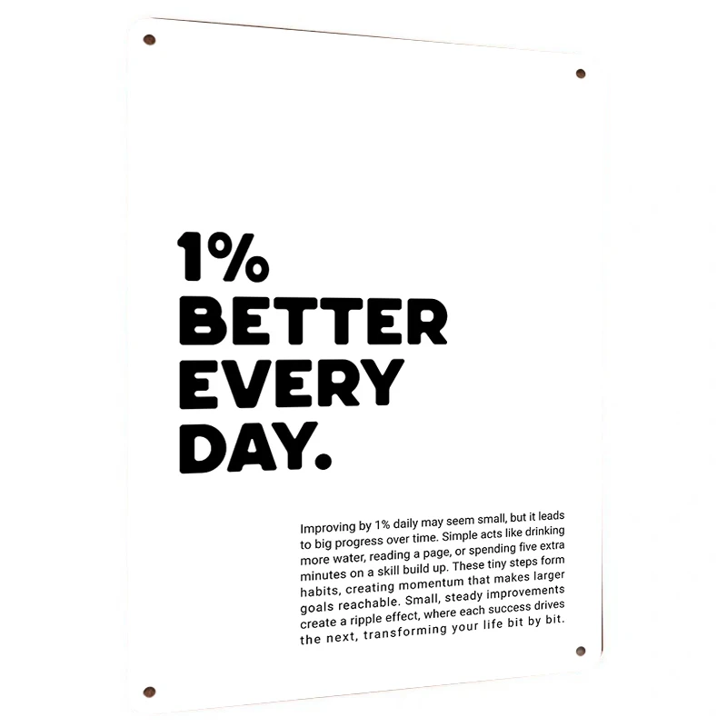 1 Percent Better Every Day Motivational Metal Tin Sign Inspirational Wall Art Decor for Home Office