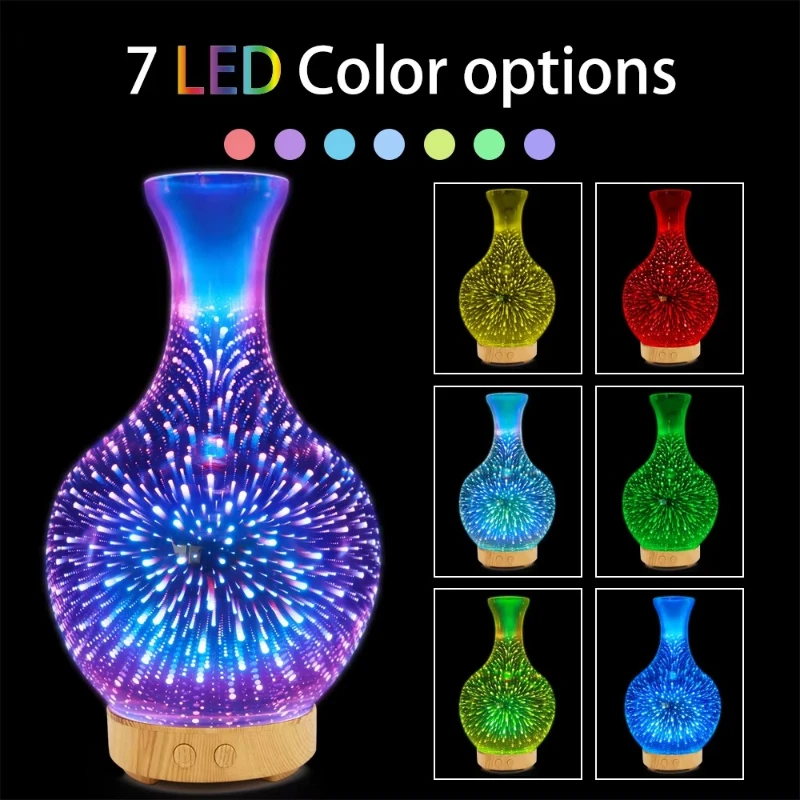 100ml Bright Colorful Glass Vase Aroma Diffuser Essential Oil LED Light Cold Mist Air Humidifier Aromatherapy Machine