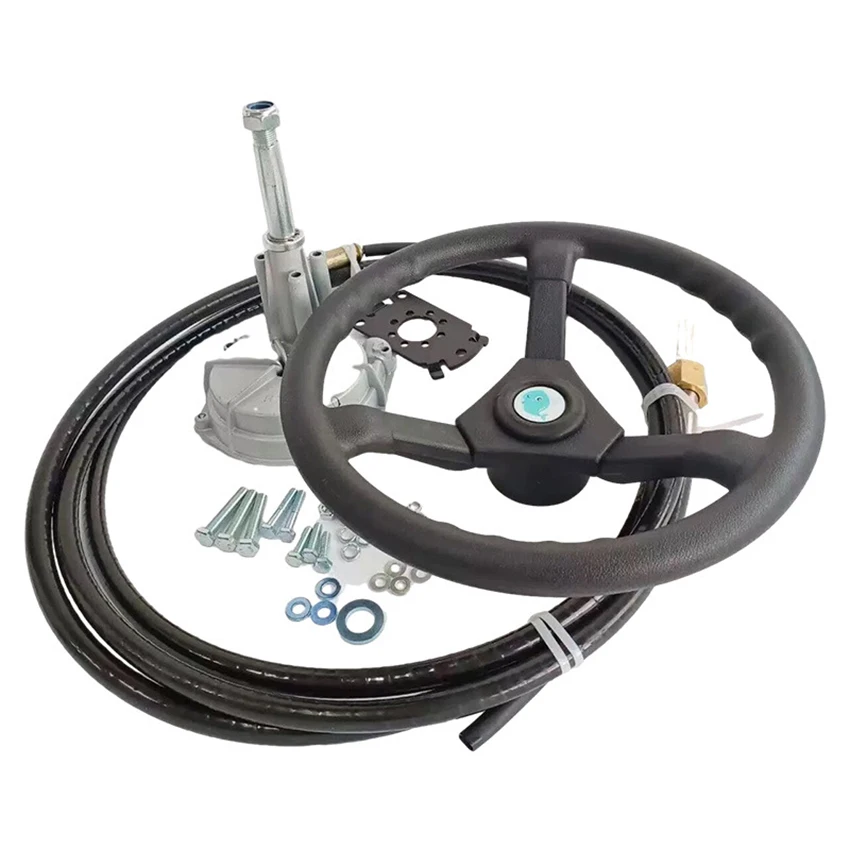 Outboard Boat 13.5 inches Steering System Outboard Single Turbine Rotating W/ Marine Steering Wheel Cable 10FT