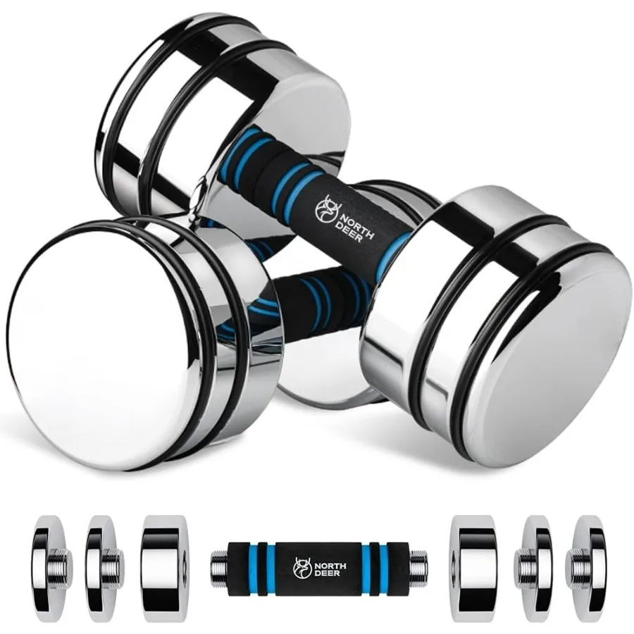 

Steel Dumbbells Ultracompact & Adjustable Chrome Dumbbell with Foam Handles 20LB Pair Home Gym Workout (Choice of Size)
