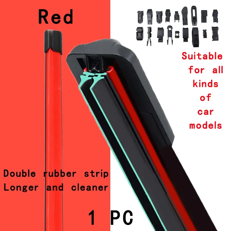 Red Car Windshield Wiper blades Universal Soft Double layer Rubber Frameless Bracketless wipers 14