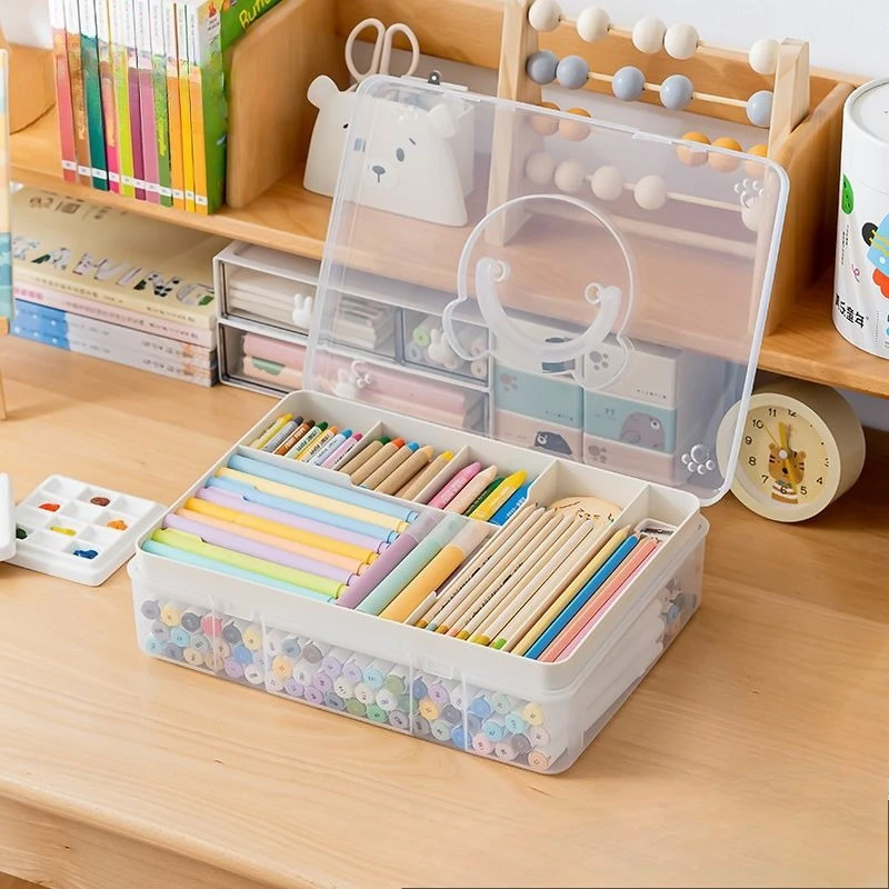 Large Capacity Double-layer Transparent Marker Pen Storage Box, High-value Desktop Double-layer Storage Pen Holder