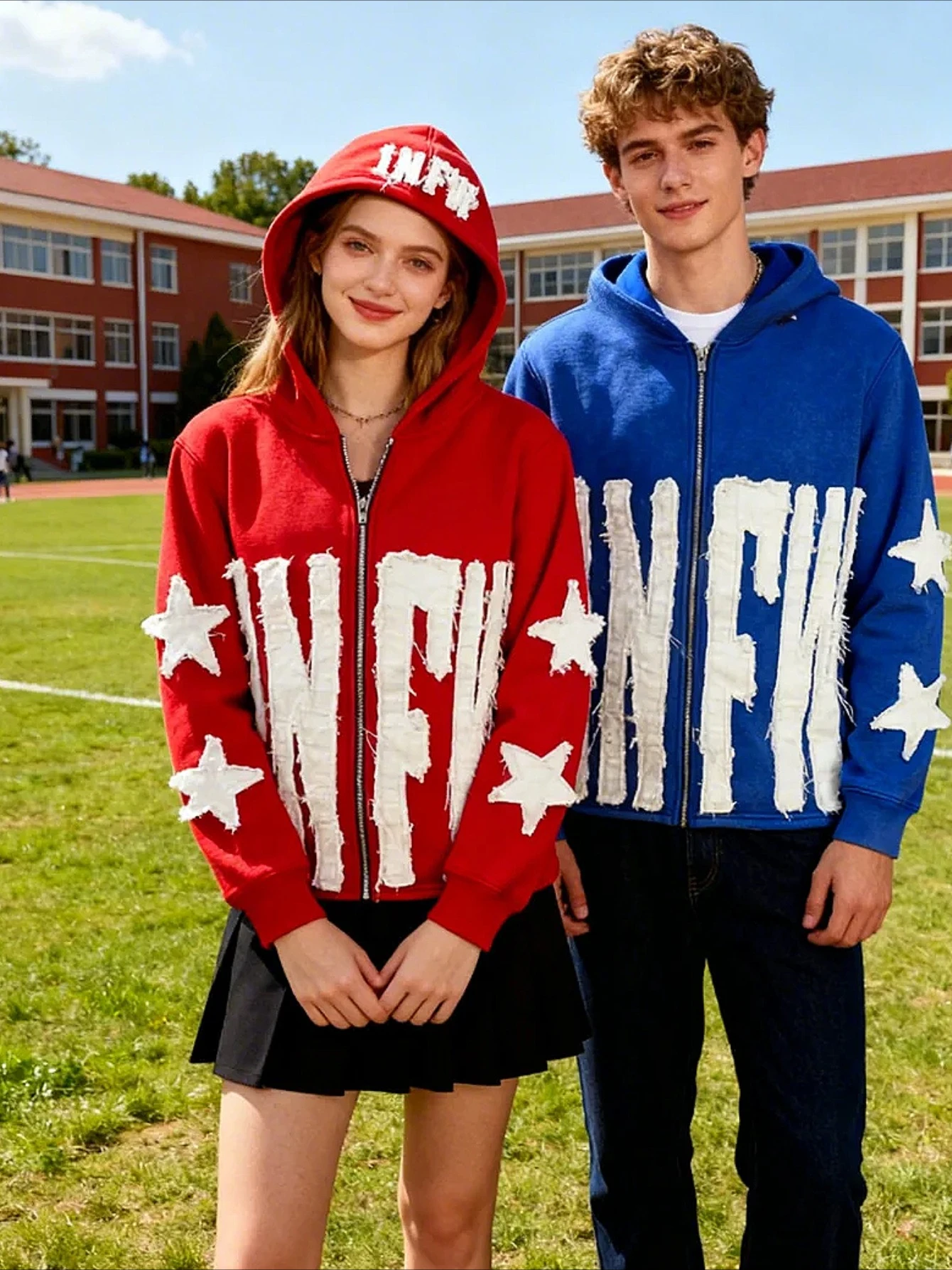 INFW سترات الخريف للمرأة فضفاضة تناسب سترة الصوف الأمريكية الرجعية الأحمر زمم هوديي الشارع الهيب هوب نمط سترة للجنسين #3