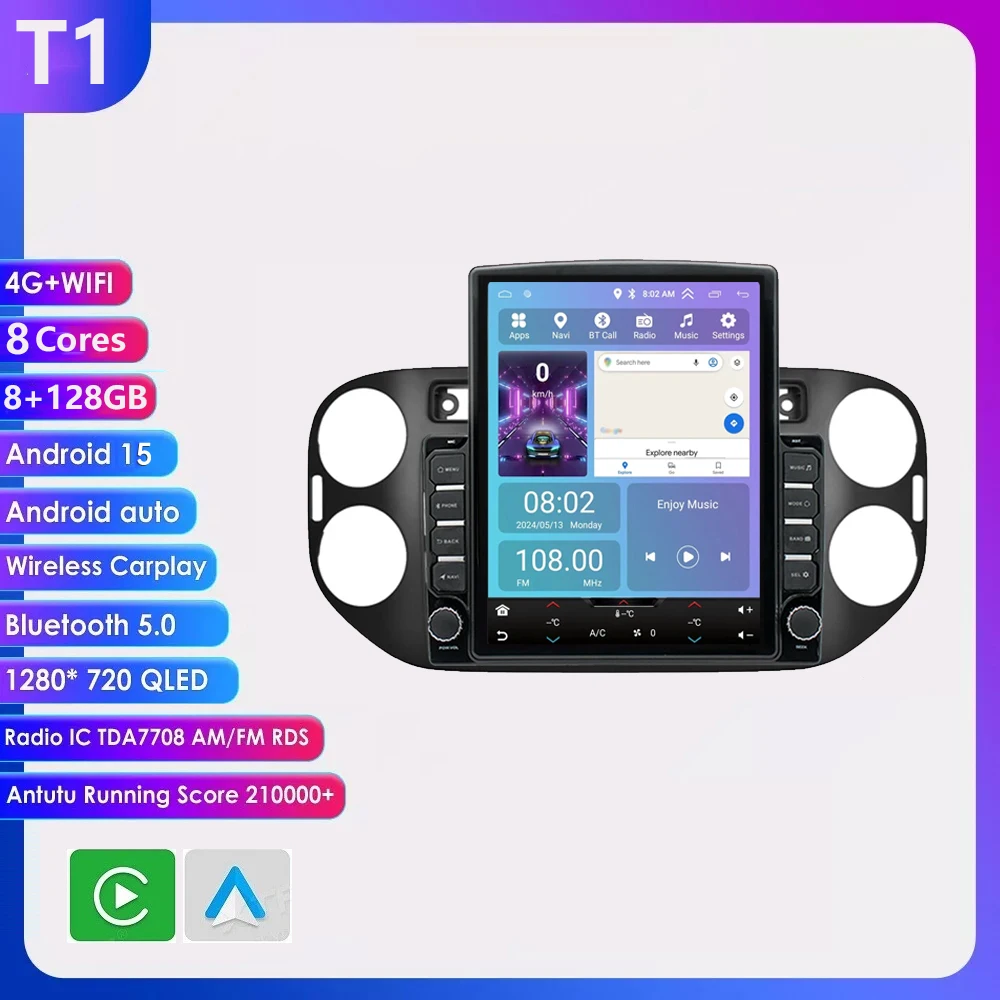 9.7 inch Android 16 Carplay Auto voor VW Volkswagen Tiguan 1 NF 2006 2008-2014 2015 2016 autoradio multimediasysteem GPS speler stereo