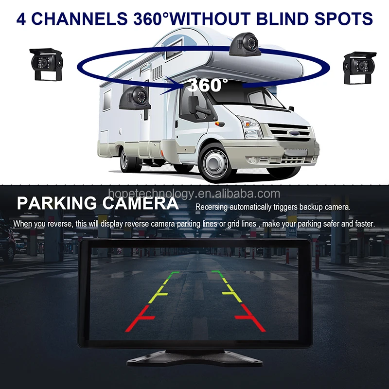 DVR 4CH Echtzeit 10,36 Zoll IPS Touchscreen MP5 CarPlayer 1080P Wasserdicht IP68 170 Grad Sternenlicht Kamera