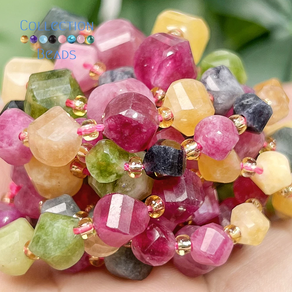 6 8 10mm Natural Stone Beads Colorful Tourmaline Jade Faceted Round Beads Loose Beads for Jewelry Making Diy Beading Accessory
