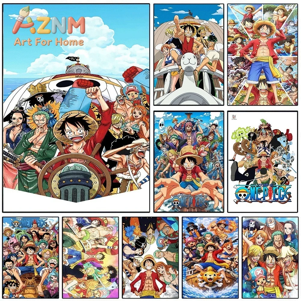 One Piece Thousand Sunny Ship Straw Hat Crew Anime Frameless Canvas Wall Art Poster Home Bedroom Living Room Decor Art Print W