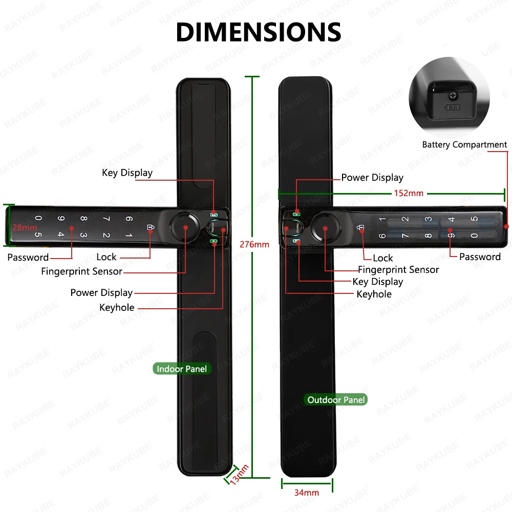 RAYKUBE D26 TT Lock Double-side Fingerprint Smart Door Lock with  Double-side Password/ Double-side Key APP For KFC/Sliding Door