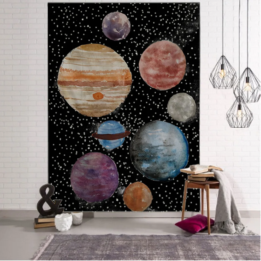 

Starry Sky Art Painting Tapestry Black and White Planet Universe Constellation Tapestry Home Bedroom Wall Decoration Life