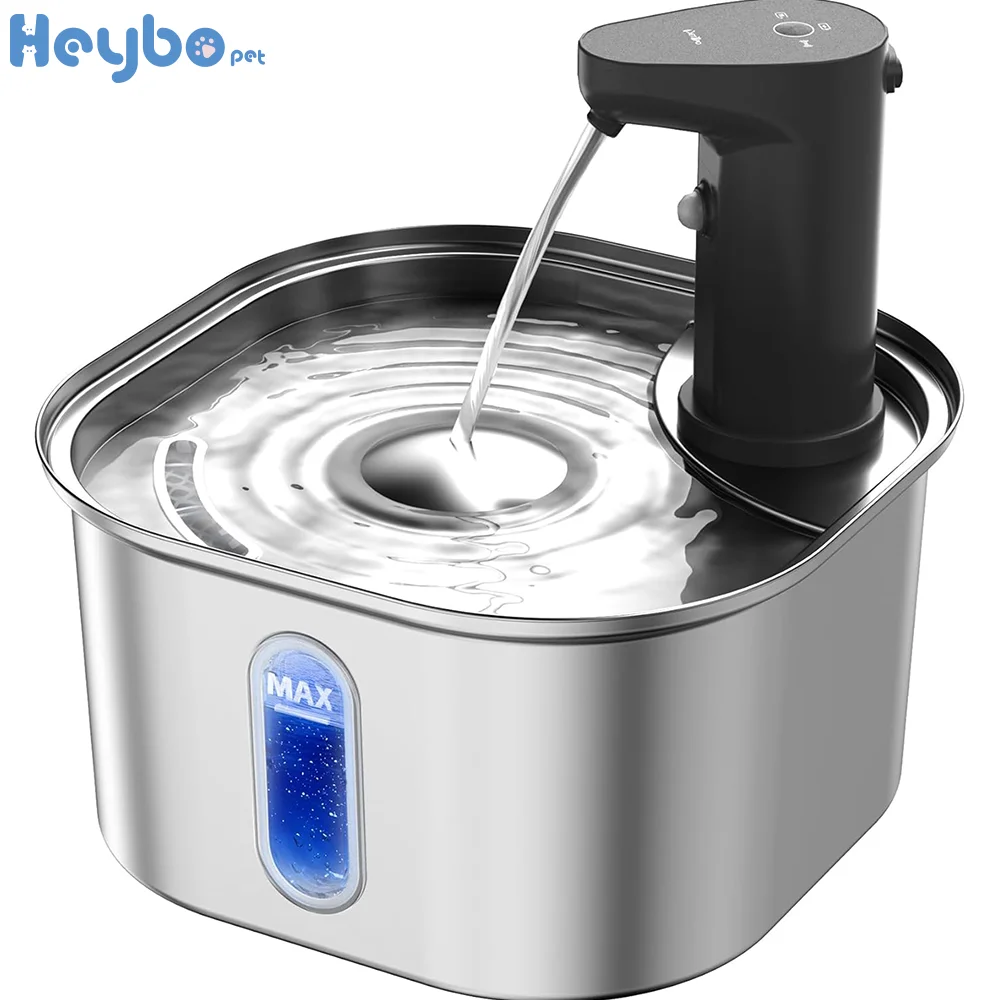 

HEYBO PET 3L Stainless Steel Sensing New Electronic Automatic Pet Fountain 2025 With Water Level Window