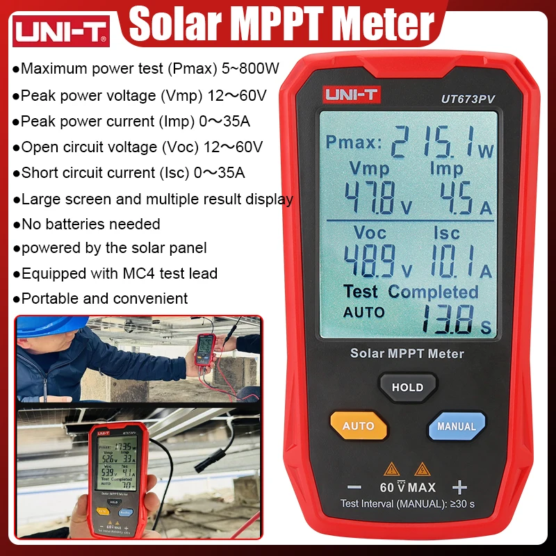 UNI-T UT673PV Solar Panel Test MPPT Tester 5~800W PV Module Maximum Power Meter Open Circuit Voltage Short Circuit Current Test