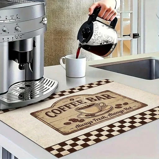 Square Non-Slip Coffee Station Pad, Heavy Absorbent Dining Mat with Rubber Base for Tableware and Dish Drying