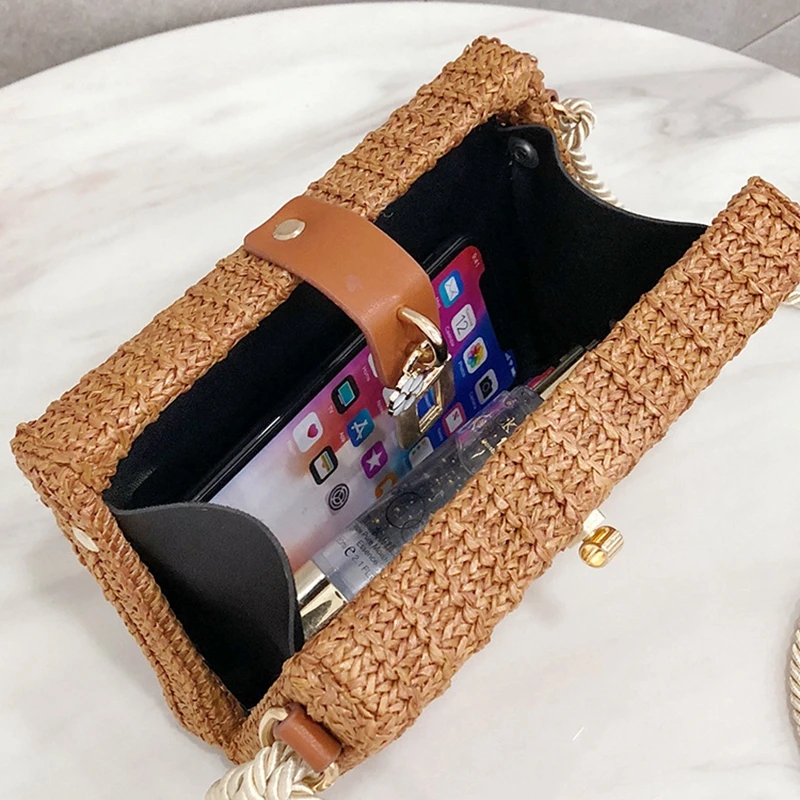 2023 Summer Beach Women Straw Handbags Messenger bag Square Hand Woven Rattan Bag Ladies Crossbody Shoulder Bags bolsa feminina