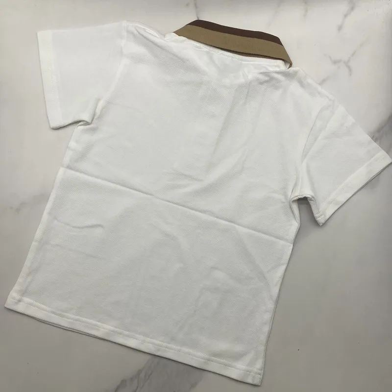 New Summer White Tee Top Short Sleeves Letter Shirt for Kids Poloshirt Tops Brown Collar Clothes for Teenagers