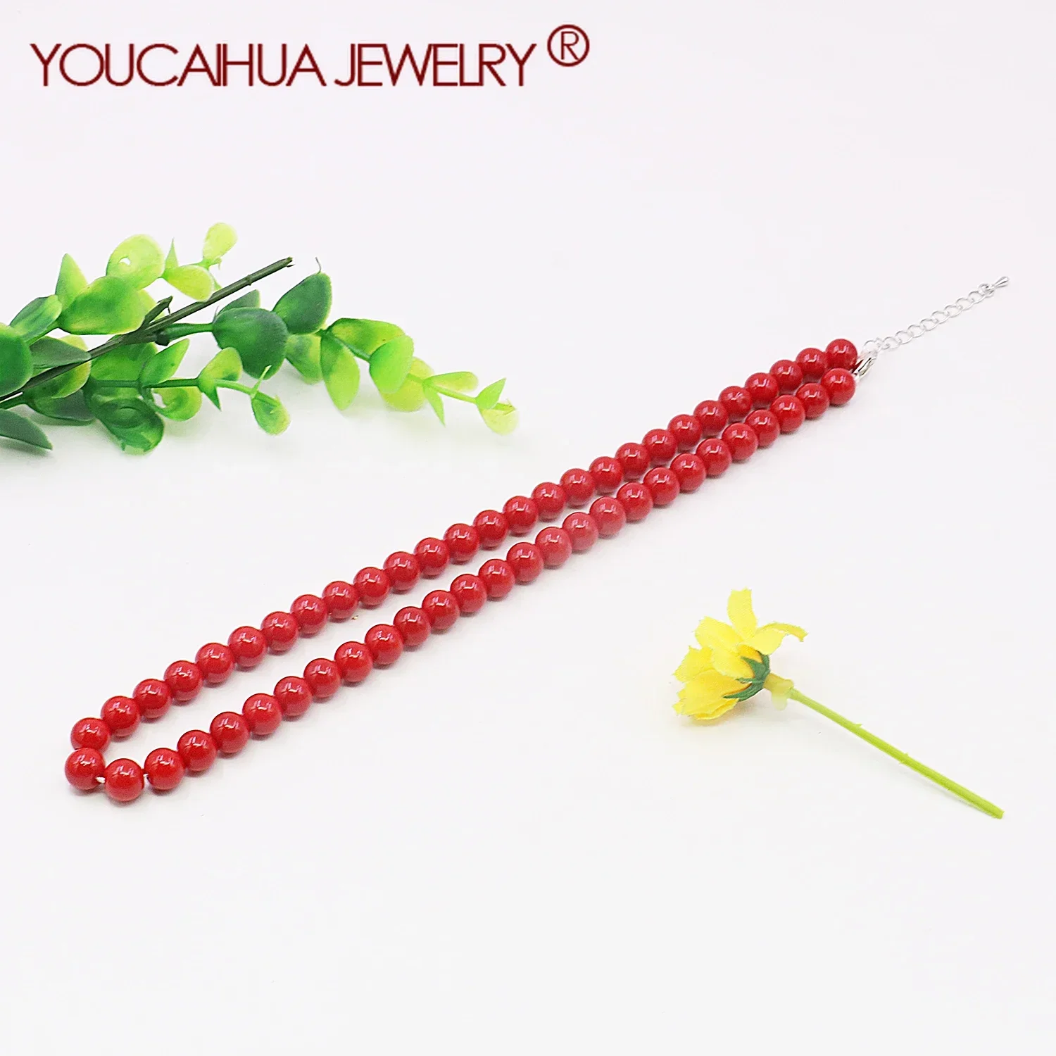 8mm Red Artificial-Coral Shell Pearl Necklace,Round Beaded Neckchain,Gifts for Mother,Girls Women's Jewelry Making/Design 40+5CM