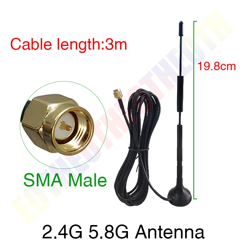 GWS 1 2pcs  dual band 2.4G 5.8G Antenna Magnetic base 12dbi SMA male female Pure copper wifi Zigbee RF antene router antena