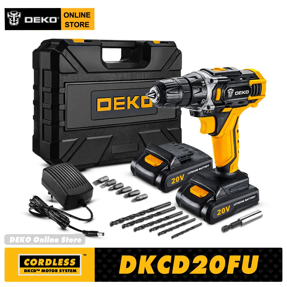 DEKO DKCD SERIES 20V MAX ELECTRIC DRILL CORDLESS SCREWDRIVER CHARGEABLE LITHIUM-ION BATTERY FOR HOME DIY POWER TOOLS