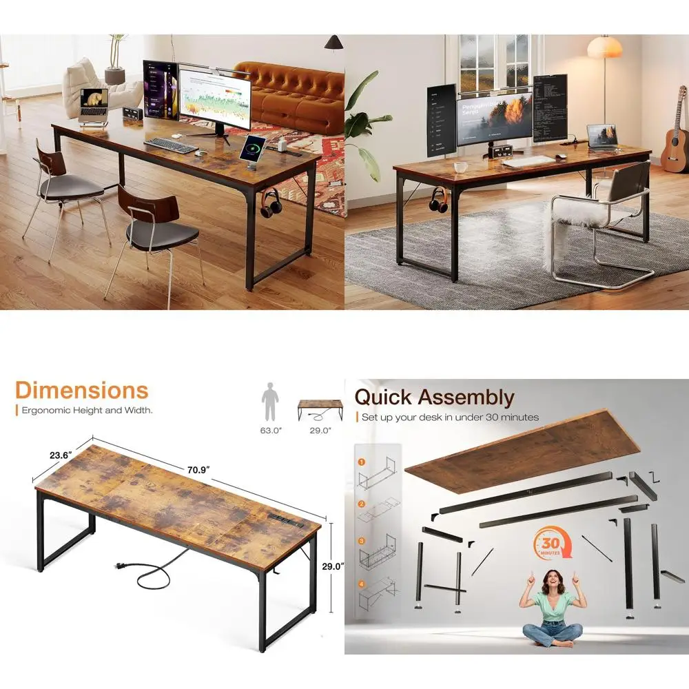 

Большой компьютерный стол 71 в рустикальном стиле, коричневый, с USB-портами, идеально подходит для учебы и письма