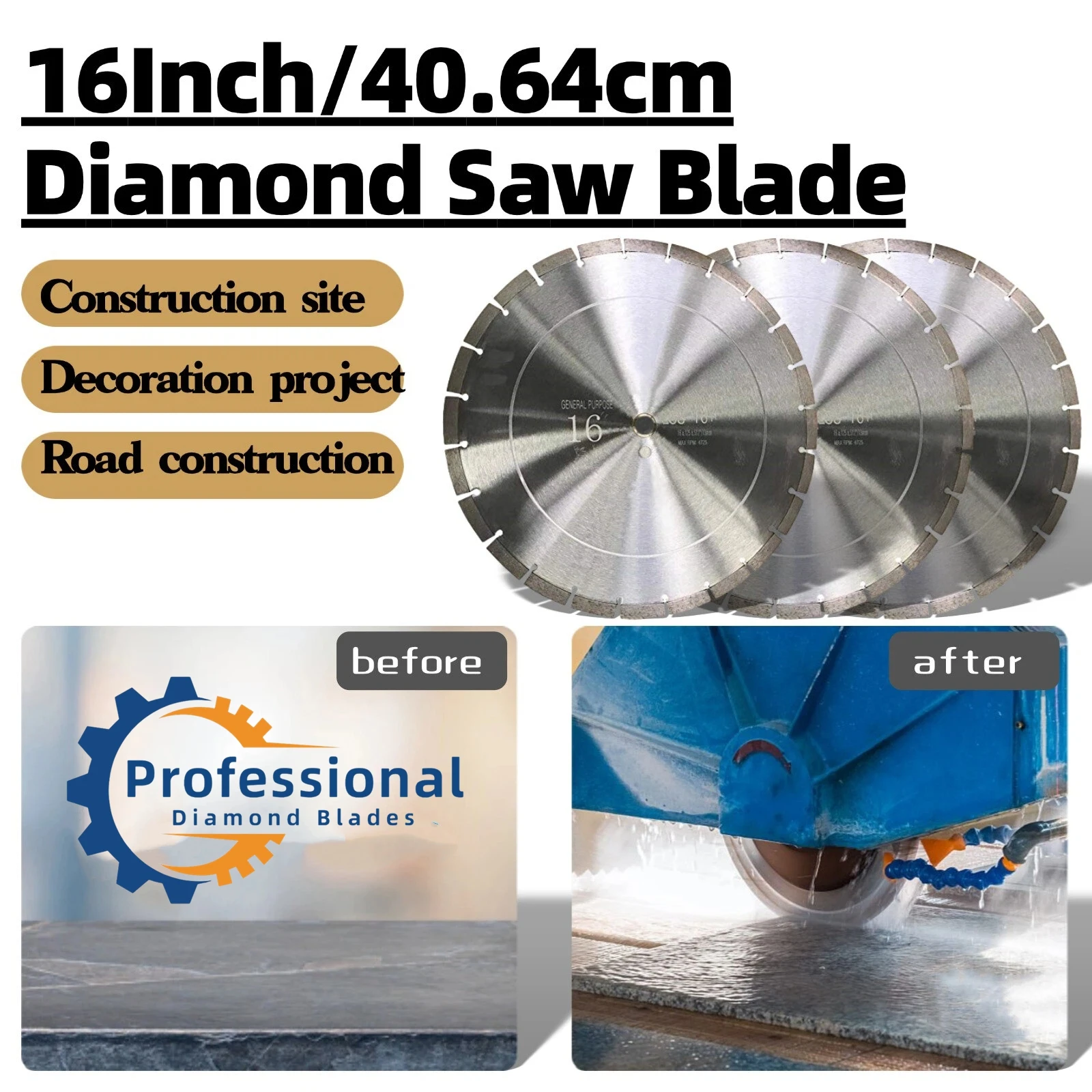 

Алмазные диски для резки бетона 16 дюймов с отверстием 1 дюйм, для сухой/влажной резки, для работы с мрамором, камнем, кирпичом, кладкой, гранитом (3 шт.)