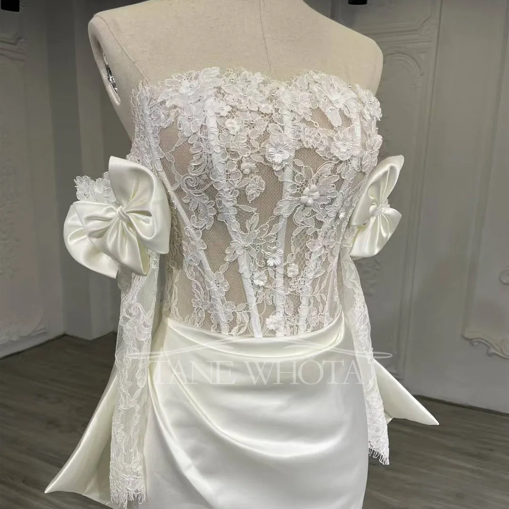 Abito da sposa sexy di lusso con scollo a cuore e applicazioni sul retro con fiocco Abito da sposa personalizzato Hochzeitskleid per spose eleganti