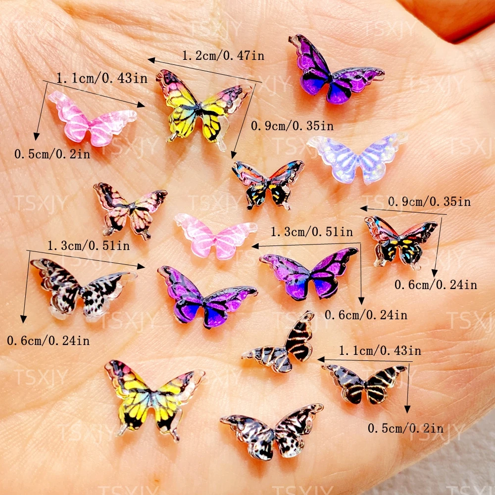 40Pcs Mixed Nail Art Resin Mini Cartoon colored butterfly Charms Rhinestones DIY Craft For Nail 3D Decorations Jewelry