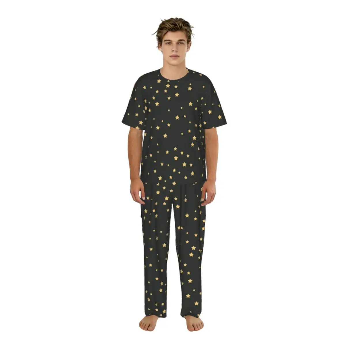 Men's short-sleeved pajamas two-piece trousers Stars Pattern home wear suit sleepwear