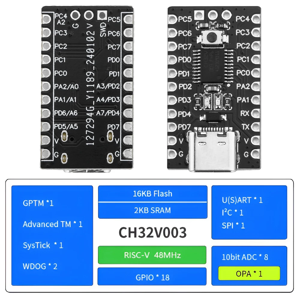 CH32V003F4P6 Core Board Development Board CH32V003 Microcontroller Module RISC-V Processor TYPE-C Interface