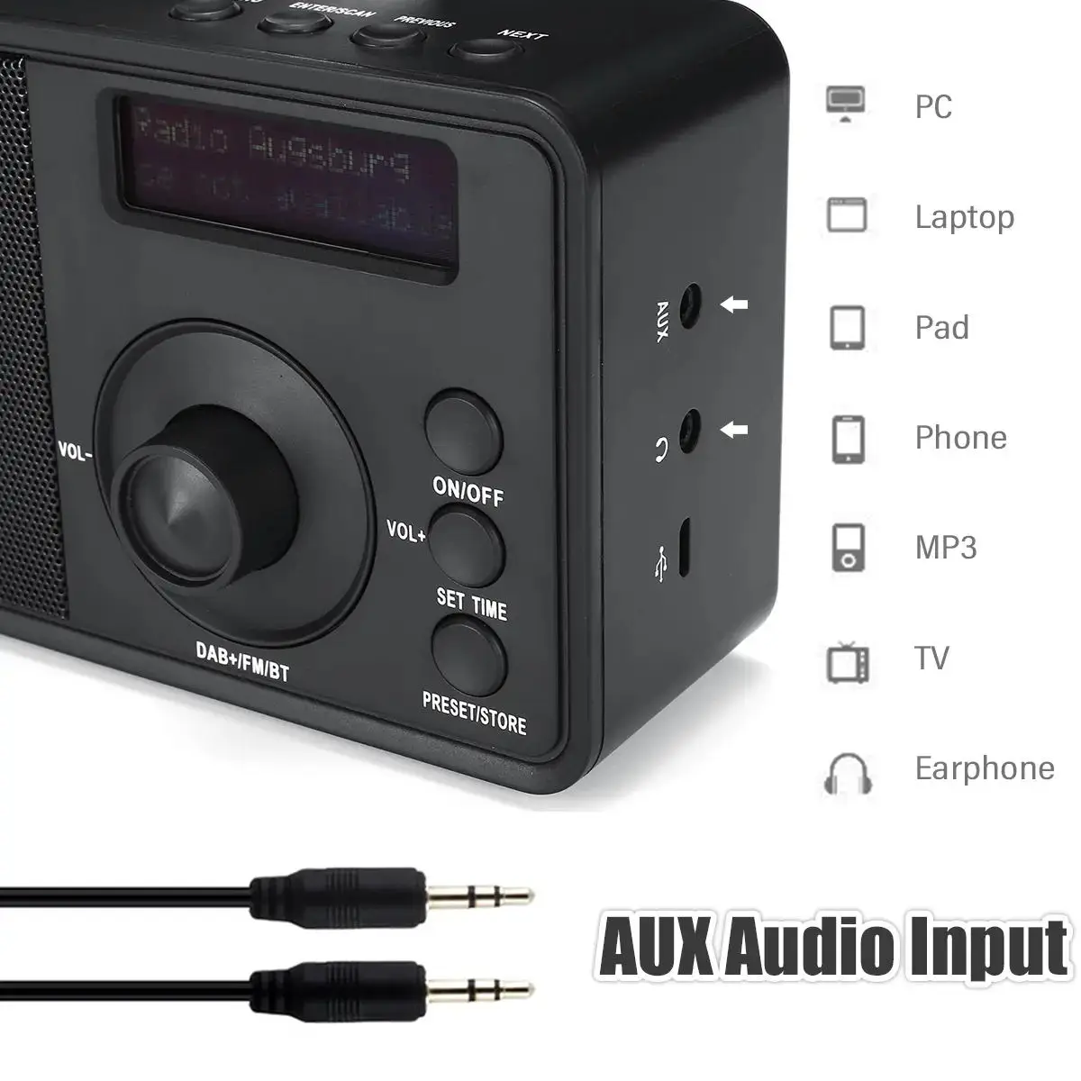 المحمولة DAB + راديو رقمي سماعة لاسلكية تعمل بالبلوتوث مكبر صوت ستيريو شاشة الكريستال السائل في الهواء الطلق سماعة دعم ساعة تنبيه FM AUX A002