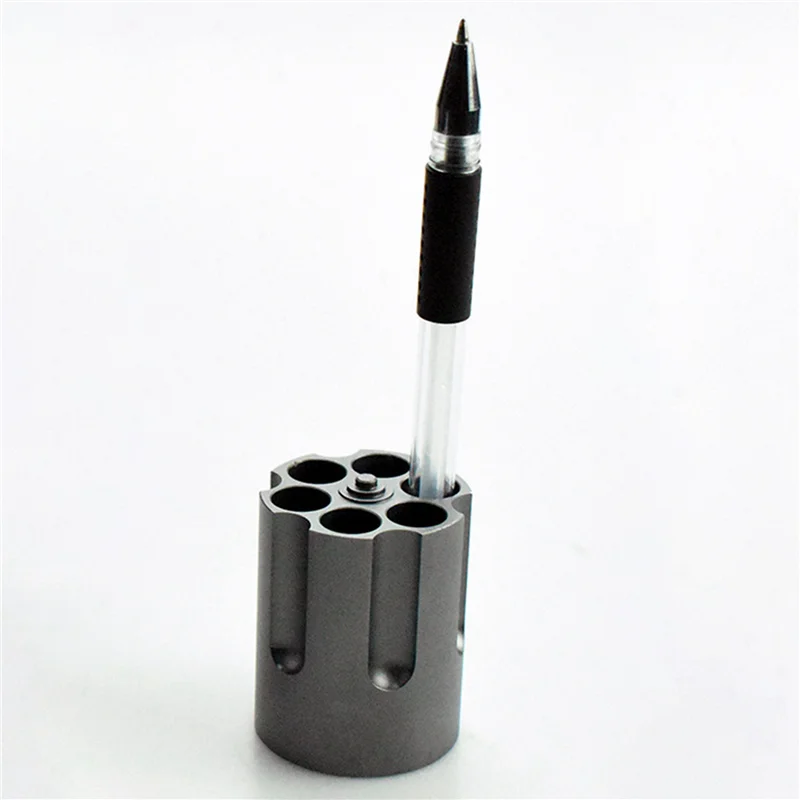 

4X Revolver Pen Holder With 6 Slot Cylinder Design Heavy Duty Non-Slip Aluminum Alloy Office Creative Ornament