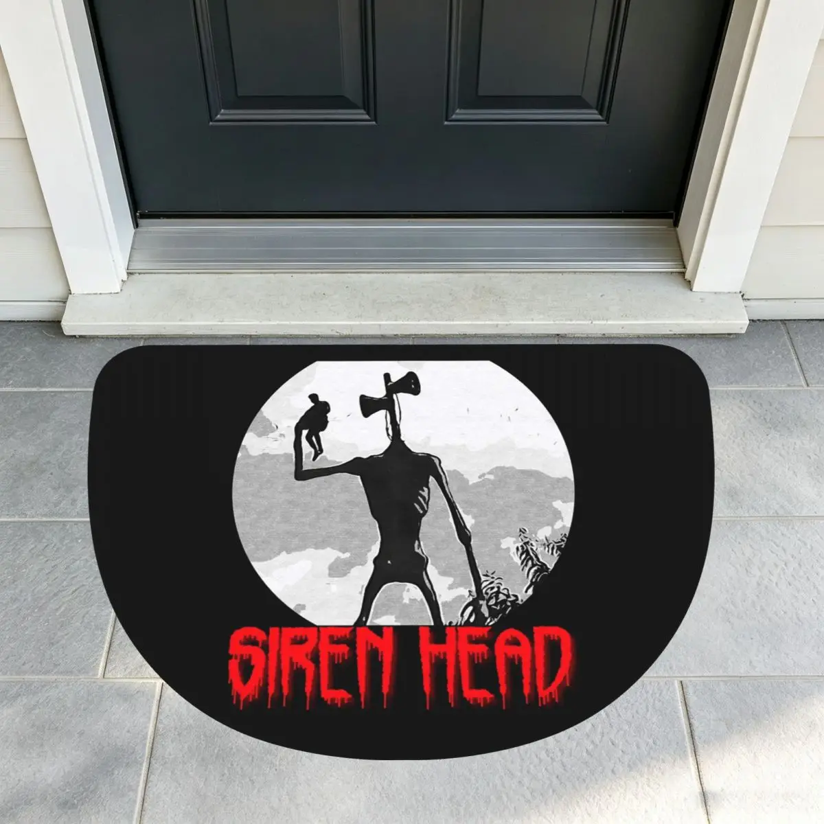 Siren Head Soft Flannel Half Round Doormat Non Slip Bathroom Mat Absorbent Floor Carpet for Living Room