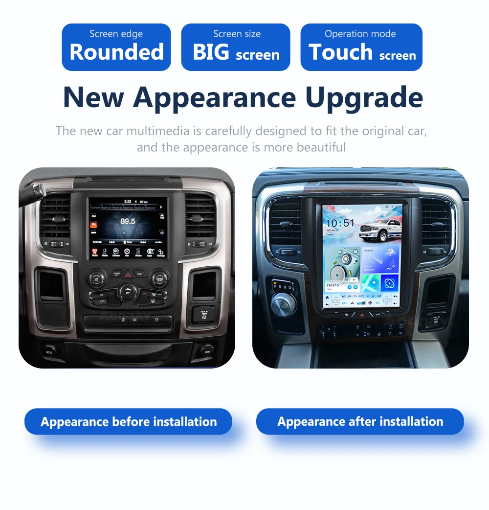 Autoradio Android pour Dodge RAM 128 1500 2500-2014, 2018 Go, Stéréo, Écran Vertical, Navigation GPS, Lecteur de Limitation, Unité Carplay